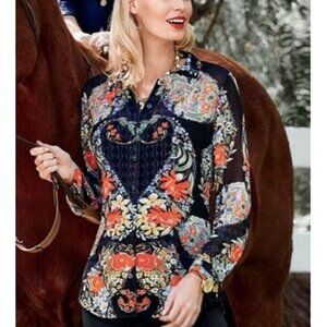 Cabi Top Womens Medium Armour Floral Print Button Up Sheer Long Sleeve 3072